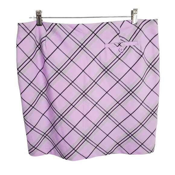Greg Norman Size 14 Skort Golf Skirt Shorts Pockets Side Zip Lined Purple Plaid - Picture 3 of 10